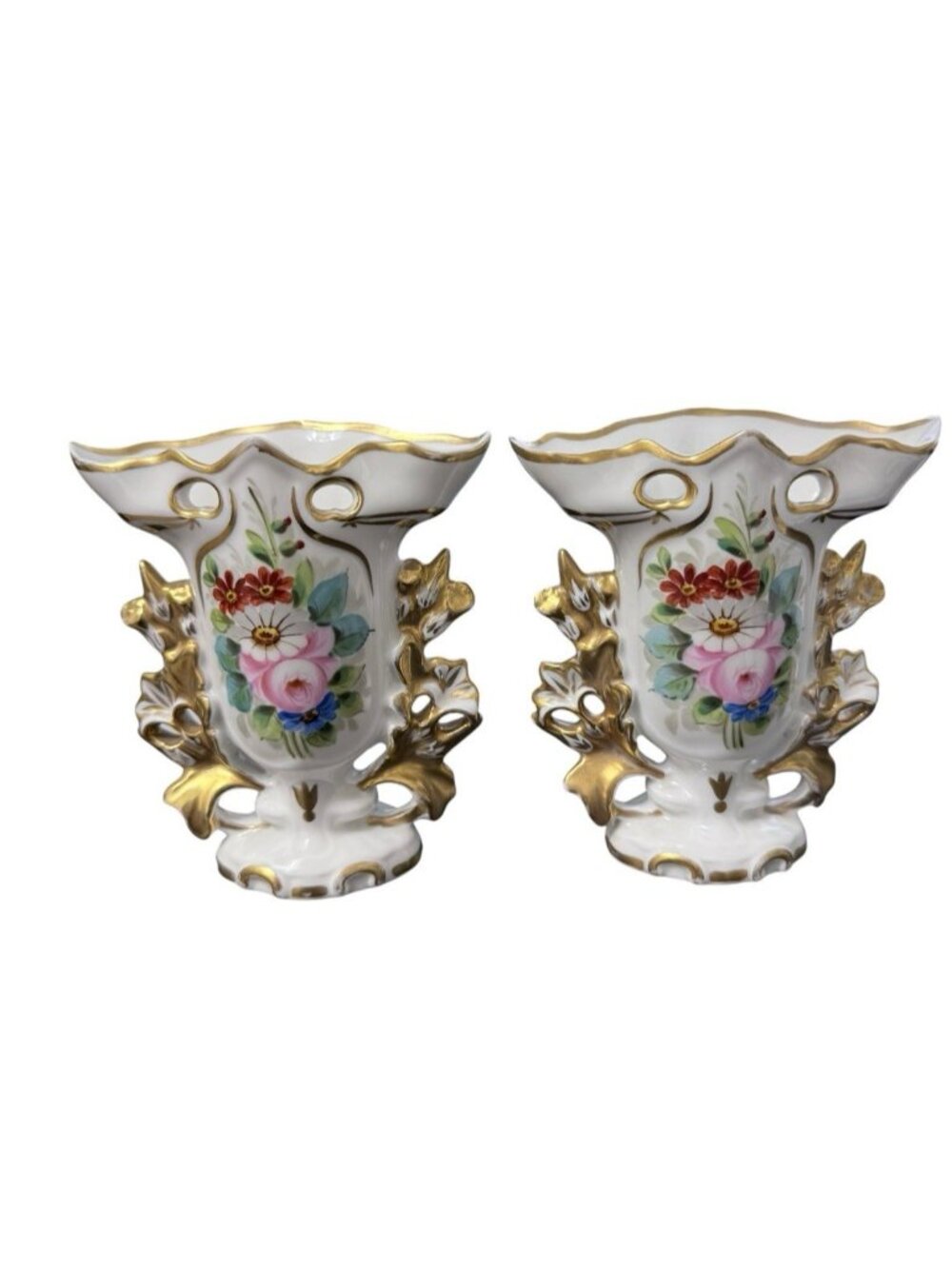 VTG Vista Allegra VA Portugal Porcelain Vases Pair Floral Gold Gilt Ornate 4.5"